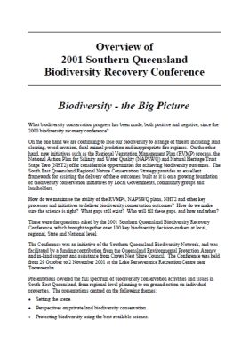 2001 Southern Queensland Biodiversity Conference Overview