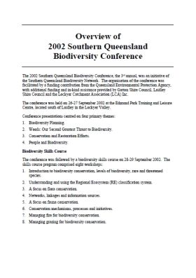 2002 Southern Queensland Biodiversity Conference Overview