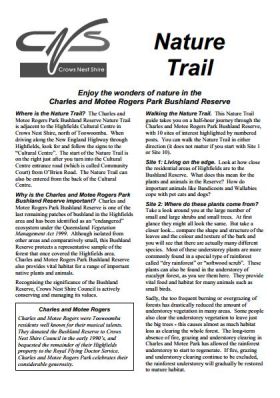 Nature Trail Brochure, Charles and Motee Rogers Bushland Reserve