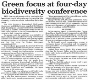 Green focus at four-day biodiversity conference (Media article, Gatton Star)