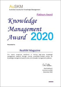 Platinum Award in the 2020 Australian Society for Knowledge Management (AuSKM) Awards