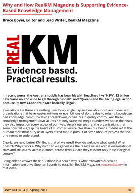Why and How RealKM Magazine is Supporting Evidence-Based Knowledge Management (Journal article, K&IM Refer)