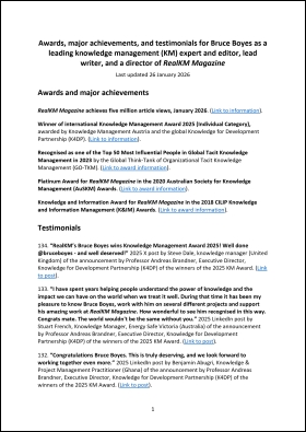 Bruce Boyes knowledge management (KM) awards, achievements, and over 130 testimonials