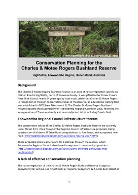 Conservation Planning for the Charles & Motee Rogers Bushland Reserve