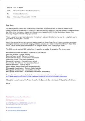 Email from Maree Abood, Director Urban Water