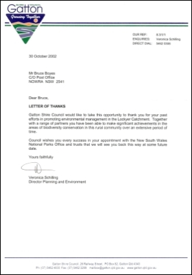 Letter of Thanks - Gatton Shire Council