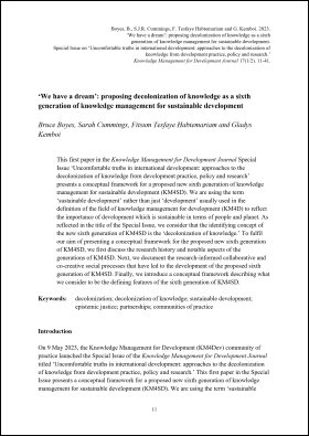 ‘We have a dream’: proposing decolonization of knowledge as a sixth generation of knowledge management for sustainable development